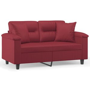 vidaXL Dvivietė sofa su pagalvėlėmis, vyno, 120cm, dirbtinė oda