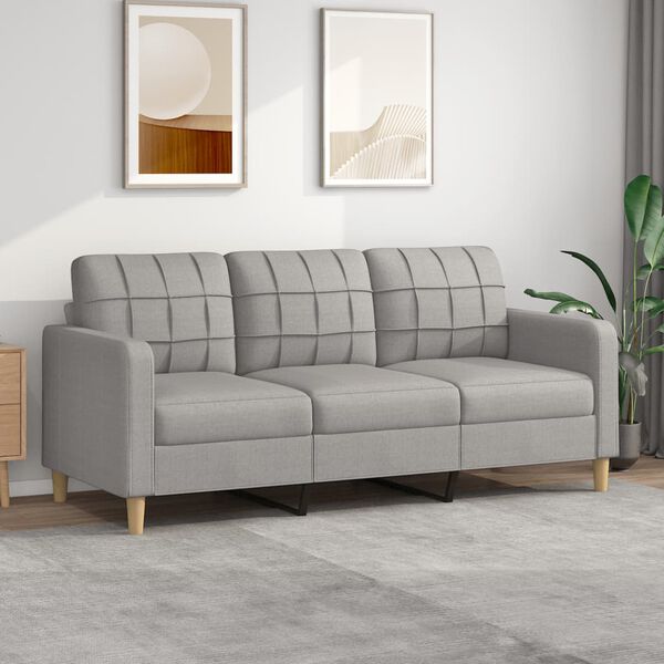 vidaXL Trivietė sofa, &scaron;viesiai pilkos spalvos, 180cm, audinys