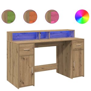 vidaXL Ra&scaron;omasis stalas su LED, artisano ąžuolo, 140x55x91cm, mediena