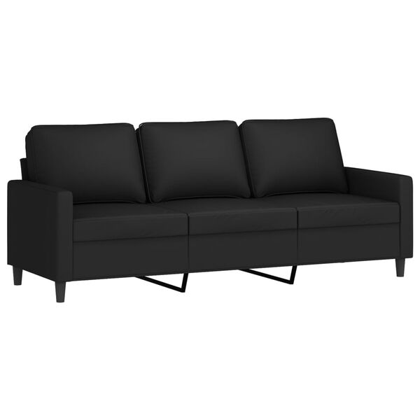 vidaXL Trivietė sofa su pakoja, juodos spalvos, 180cm, aksomas