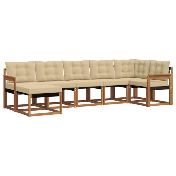 vidaXL Lauko sofos komplektas su pagalve 7 pcs Natūralus ir bežinis