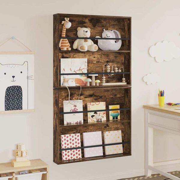 vidaXL Žurnalų stovas su lentyna 2 pcs Rūkyta ąžuolas 80 x 12 x 70 cm