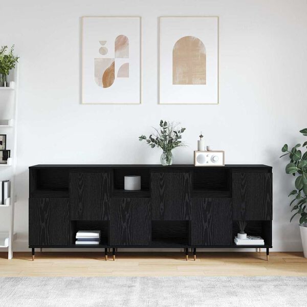 vidaXL &Scaron;oninės lentynos 3 pcs juoda ąžuolo 180 x 35 x 70 cm