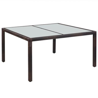 vidaXL Sodo stalas, rudas, 150x90x75cm, poliratanas ir stiklas