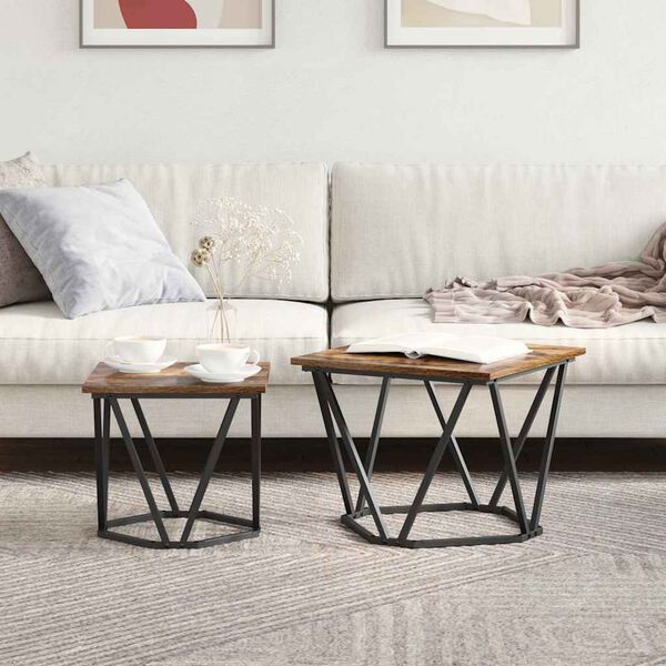 vidaXL &Scaron;oninių staliukų komplektas 2 pcs Rūkyta ąžuolas