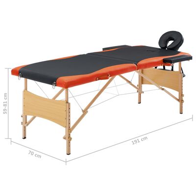 vidaXL Sulankstomas masažo stalas, juodas/oranžinis, mediena, 2 zonų