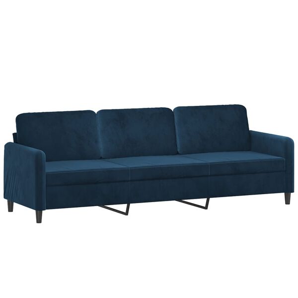 vidaXL Trivietė sofa su pakoja, mėlynos spalvos, 210cm, aksomas
