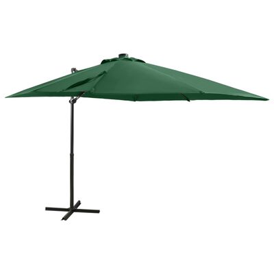 vidaXL Gembinis skėtis su stulpu ir LED lemputėmis, žalias, 250cm