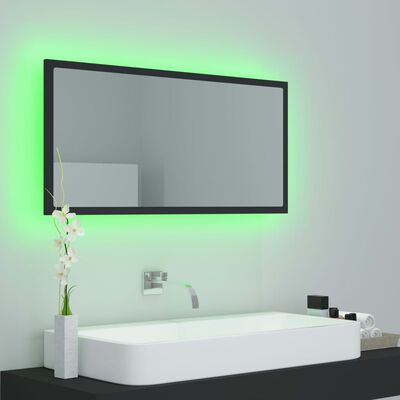 vidaXL Vonios kambario LED veidrodis, pilkas, 90x8,5x37cm, akrilas