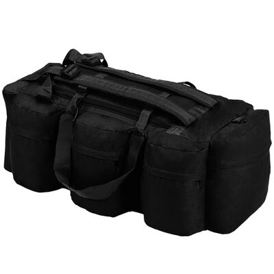 vidaXL 3-1 Militaristinio stiliaus daiktų krepšys, juodos spalvos, 90l