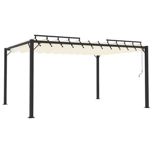 vidaXL Pavėsinė su žaliuzių stogu, kreminė, 3x4m, audinys/aliuminis