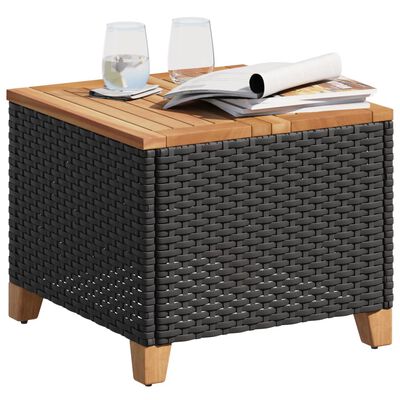 vidaXL Sodo stalas, juodas, 45x45x37cm, poliratanas/akacijos mediena