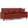 vidaXL Trivietė sofa su pagalvėmis, vyno, 180cm, dirbtinė oda