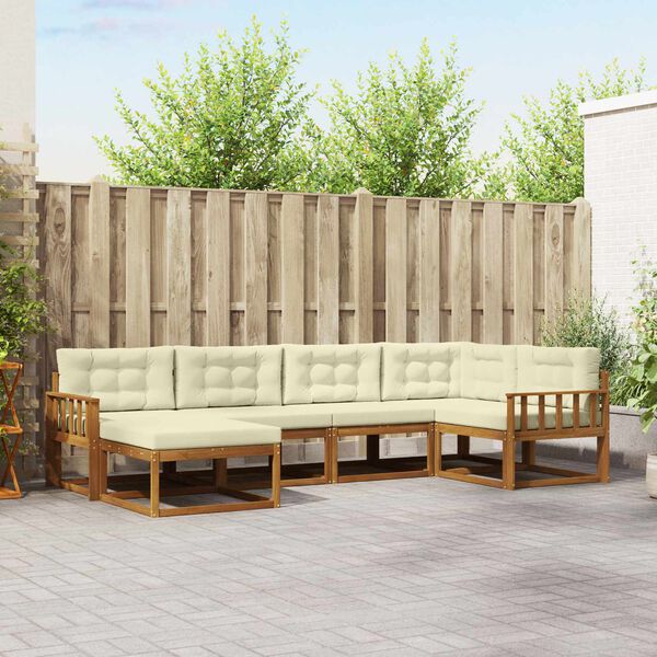 vidaXL Lauko sofos komplektas su pagalve 6 pcs Natūralus ir grietinėlė