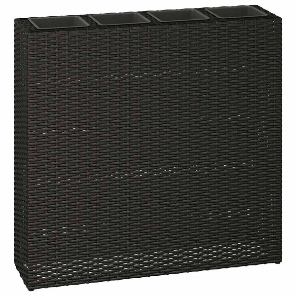 vidaXL Sodo loveliai su 4 vazonais, 2vnt., juodi, poliratanas, aukšti