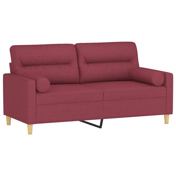 vidaXL Dvivietė sofa su pagalvėlėmis, raudonojo vyno, 140cm, audinys