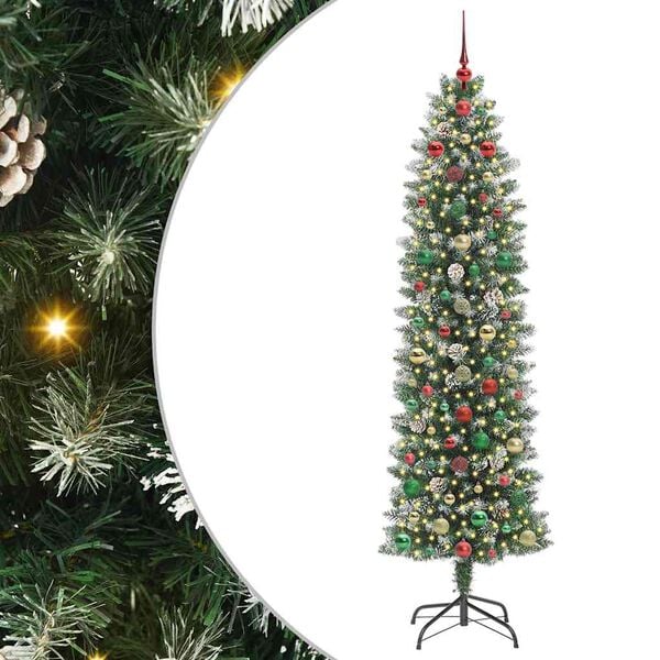 vidaXL Dirbtinis lieknas Kalėdų medis su 300 LED Žalia ir balta 240 cm