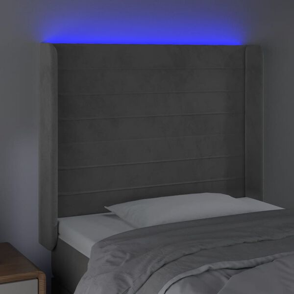vidaXL Galvūgalis su LED, &scaron;viesiai pilkas, 93x16x118/128cm, aksomas