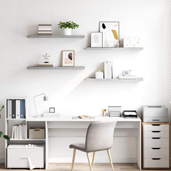vidaXL Pakabinamos lentynos, 4vnt., betono pilkos, 90x23,5x3,8cm, MDF