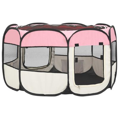 vidaXL Sulankstomas aptvaras šunims su krepšiu, rožinis, 110x110x58cm