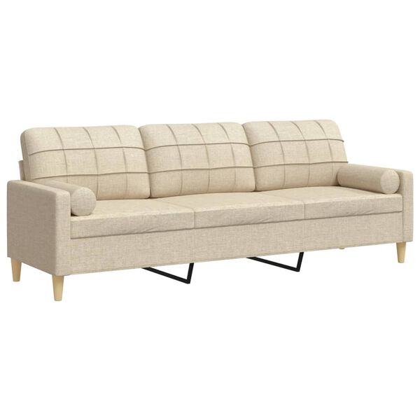 vidaXL Trivietė sofa su pagalvėlėmis, kreminės spalvos, 210cm, audinys