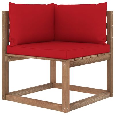 vidaXL Kampinė sodo sofa iš palečių su raudonomis pagalvėlėmis