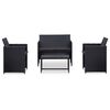 vidaXL Poilsio komplektas su pagalvėmis, 4 dalių, juodas, poliratanas