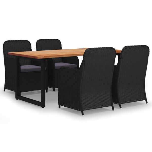 vidaXL Sodo komplektas su pagalvėlėmis, 5 dalių, juodas, poliratanas