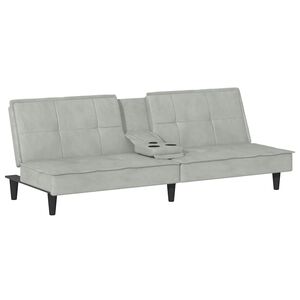 vidaXL Sofa-lova su puodelių laikikliais, &scaron;viesiai pilka, aksomas