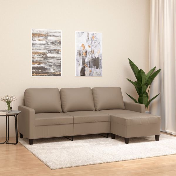 vidaXL Trivietė sofa su pakoja, kapučino spalvos, 180cm, dirbtinė oda