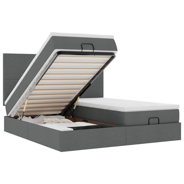 vidaXL Osmanų lovos rėmas su čiužiniais, pilkas, 200x200cm, audinys