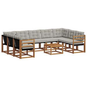 vidaXL Lauko sofos komplektas 10 pcs Natūrali ir &scaron;viesiai pilka