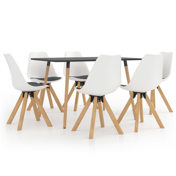 vidaXL Valgomojo baldų komplektas, 7 dalių, baltos ir juodos spalvos