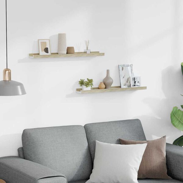 vidaXL Sieninės lentynos, 2vnt., baltos ir ąžuolo spalvos, 60x9x3cm