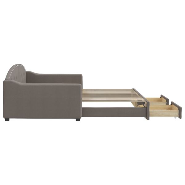 vidaXL Lova su i&scaron;traukiama dalimi/stalčiais, taupe, 100x200cm, audinys