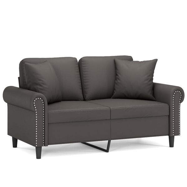 vidaXL Dvivietė sofa su pagalvėmis, pilka, 120cm, dirbtinė oda