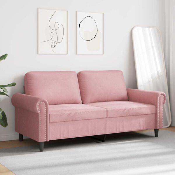 vidaXL Dvivietė sofa, rožinės spalvos, 140cm, aksomas