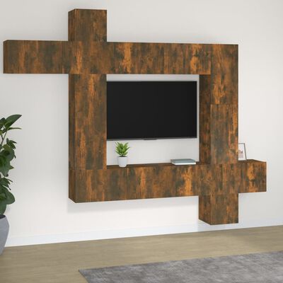 vidaXL TV spintelių komplektas, 9 dalių, dūminio ąžuolo, mediena