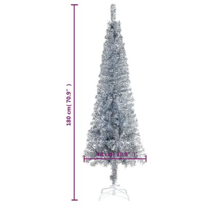 vidaXL Plona apšviesta Kalėdų eglutė su žaisliukais, sidabrinė, 180cm