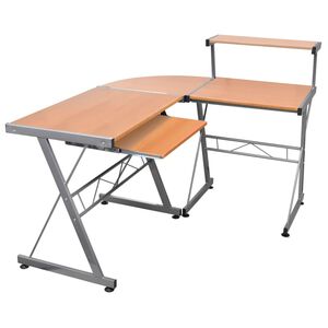 vidaXL Kampinis kompiuterio stalas, rudas, 132x112x99cm, mediena