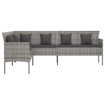 vidaXL L formos sodo sofa su pagalvėlėmis, pilkos spalvos, poliratanas