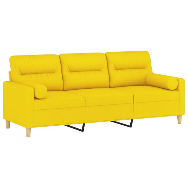 vidaXL Trivietė sofa su pagalvėlėmis, &scaron;viesiai geltona, 180cm, audinys