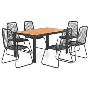 vidaXL Sodo valgomojo komplektas, 7 dalių, juodas/rudas, PVC ratanas