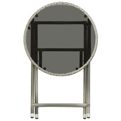 vidaXL Arbatos staliukas, pilkas, 60cm, poliratanas ir grūdintas stiklas