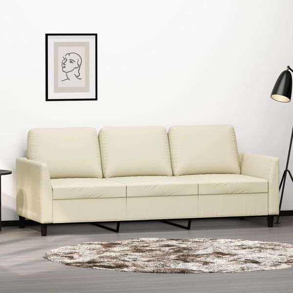 vidaXL Trivietė sofa, kreminės spalvos, 180cm, dirbtinė oda