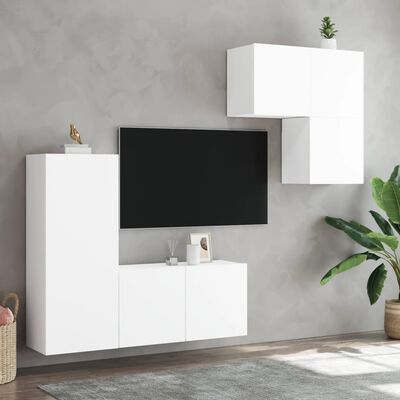 vidaXL Sieninė TV sekcija, 4 dalių, baltos spalvos, apdirbta mediena