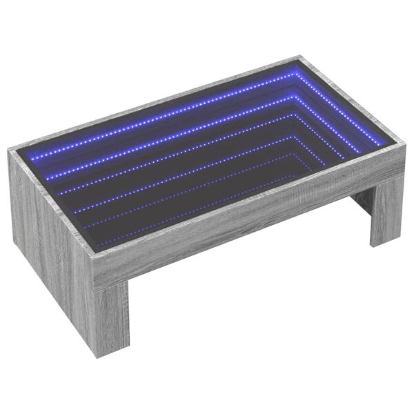 vidaXL Kavos staliukas su Infinity LED lemputėmis, pilkas, 90x50x30cm