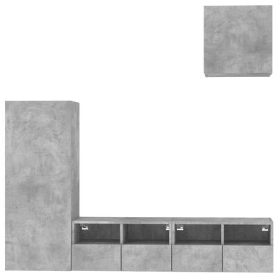 vidaXL Sieninė TV sekcija, 4 dalių, betono pilka, apdirbta mediena