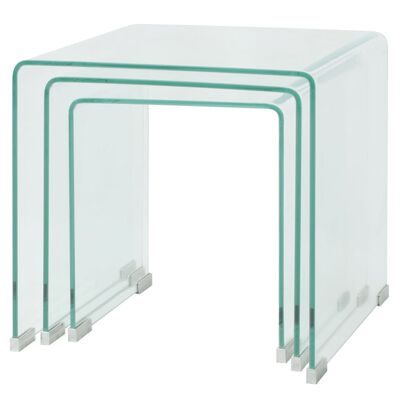 vidaXL 3 d. sustumiamų staliukų kompl., grūdintas stiklas, skaidrus