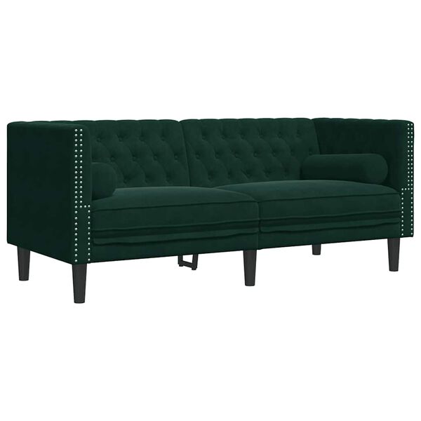 vidaXL Dvivietė chesterfield sofa su pagalvėlėmis, žalia, aksomas